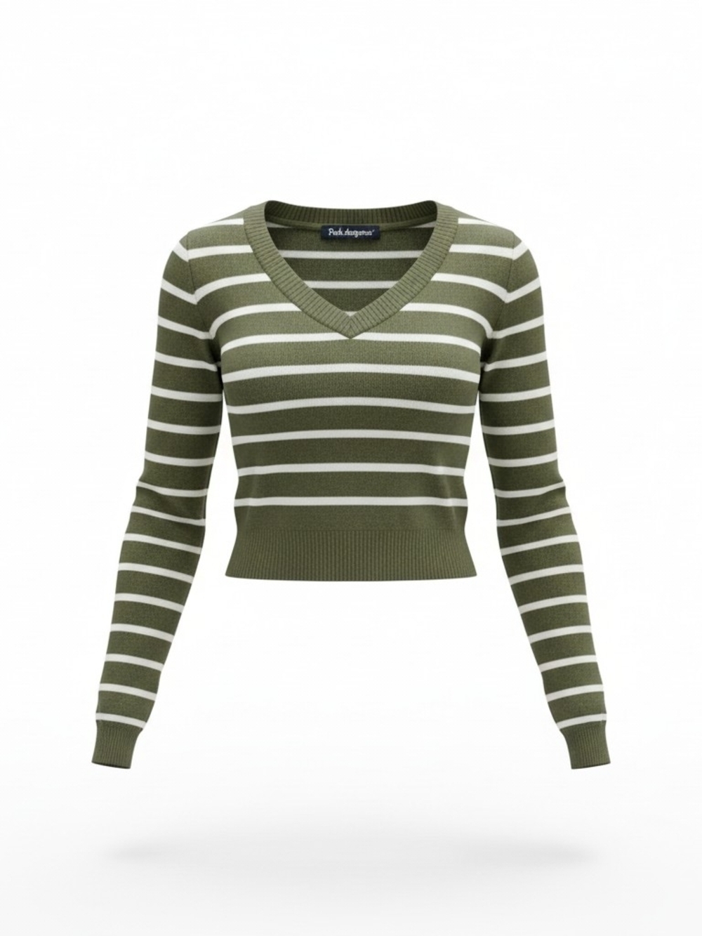Charlotte Russe Olive Green and White Striped V-Neck Sweater